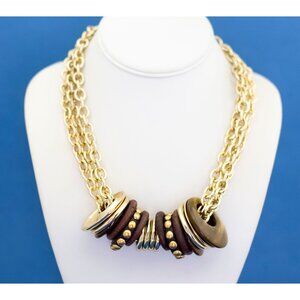 20 inch, Vintage Bib Gold Tone Chain Link Necklace, Oval Ring Necklace - D17